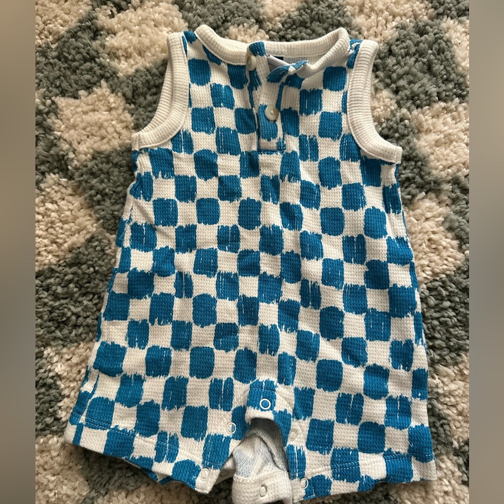 One piece baby romber, blue checkered. Old navy